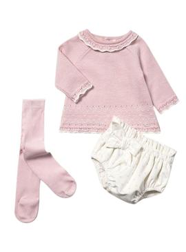 Conjunto Mayoral 3 peças rosa para recém-nascida