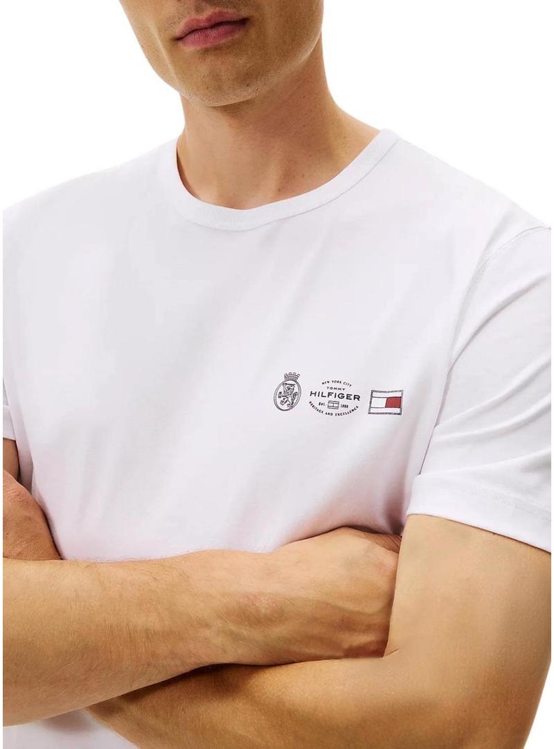 Camiseta Tommy Hilfiger Small Crest branca para homem.