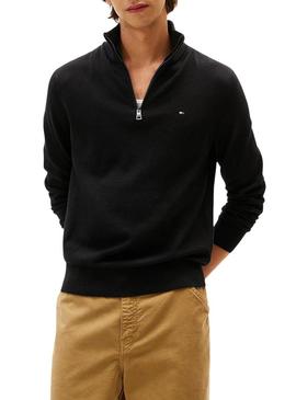 Camisola Tommy Hilfiger Cashmere Zip preta para homem.