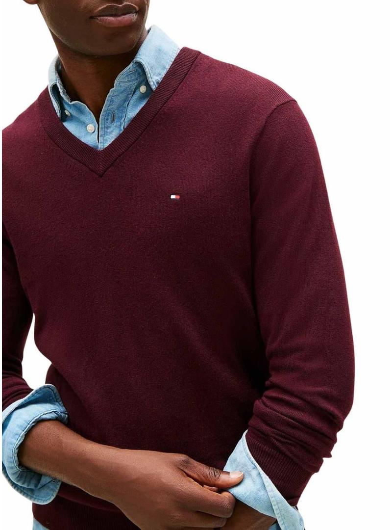 Camisola Tommy Hilfiger de caxemira granate para homem.