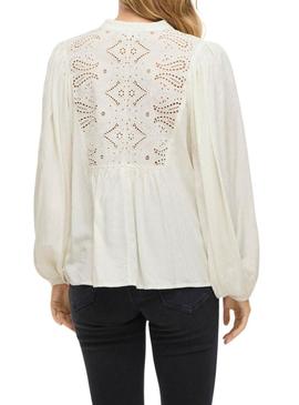 Blusa Vila Vityra de renda bege para mulher.