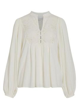 Blusa Vila Vityra de renda bege para mulher.