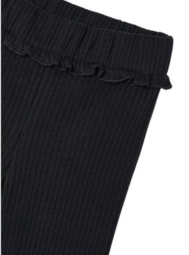 Leggings Mayoral em malha canelada flare preto para menina.