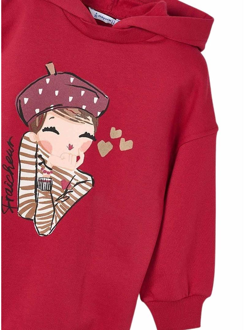Vestido Mayoral de pelúcia com capuz vermelho para menina.