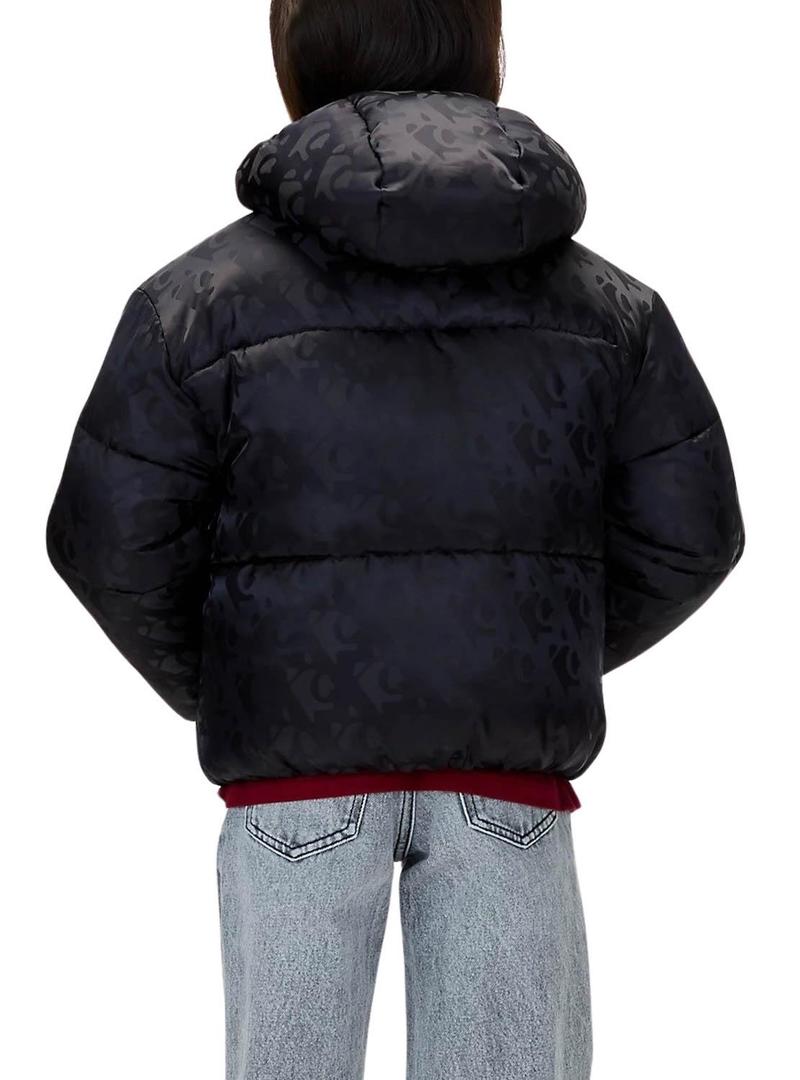 Jaqueta acolchoada Calvin Klein Logos preta para menina.