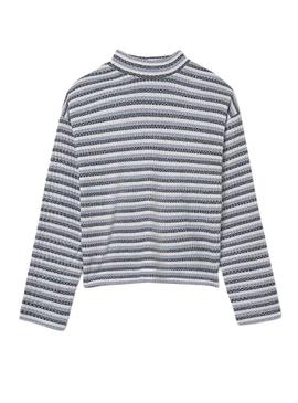 Camiseta Mayoral sem gola em V listrada azul para menina