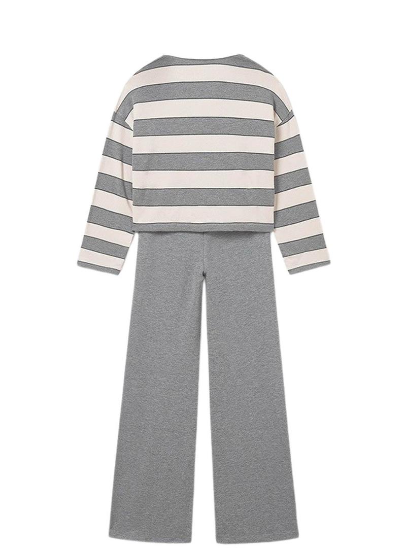 Conjunto Maioral calça e polo listrado cinza menina