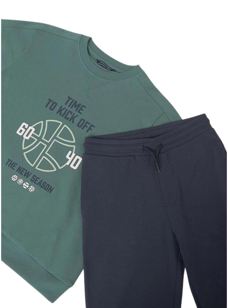 Conjunto de moletom Mayoral estampado verde para menino.