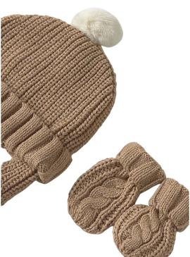 Conjunto Mayoral touca e luvas marrom bebê
