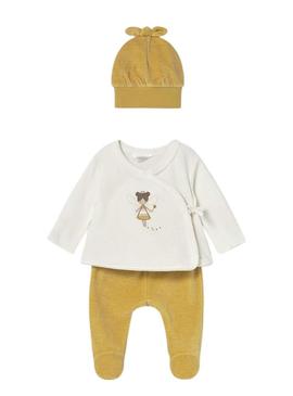 Conjunto Mayoral 3 peças polaina amarelo bebê