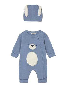 Macacão Mayoral urso com touca azul para bebê