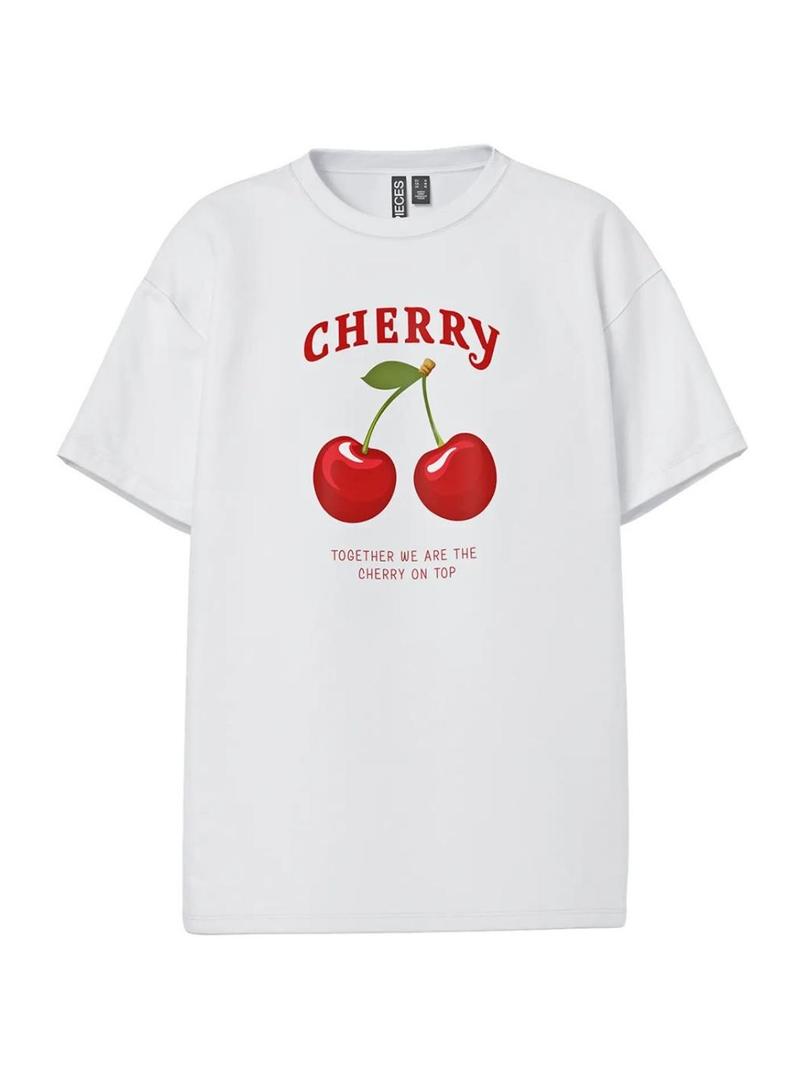 Camiseta Pieces Alfi Together branca para mulher.