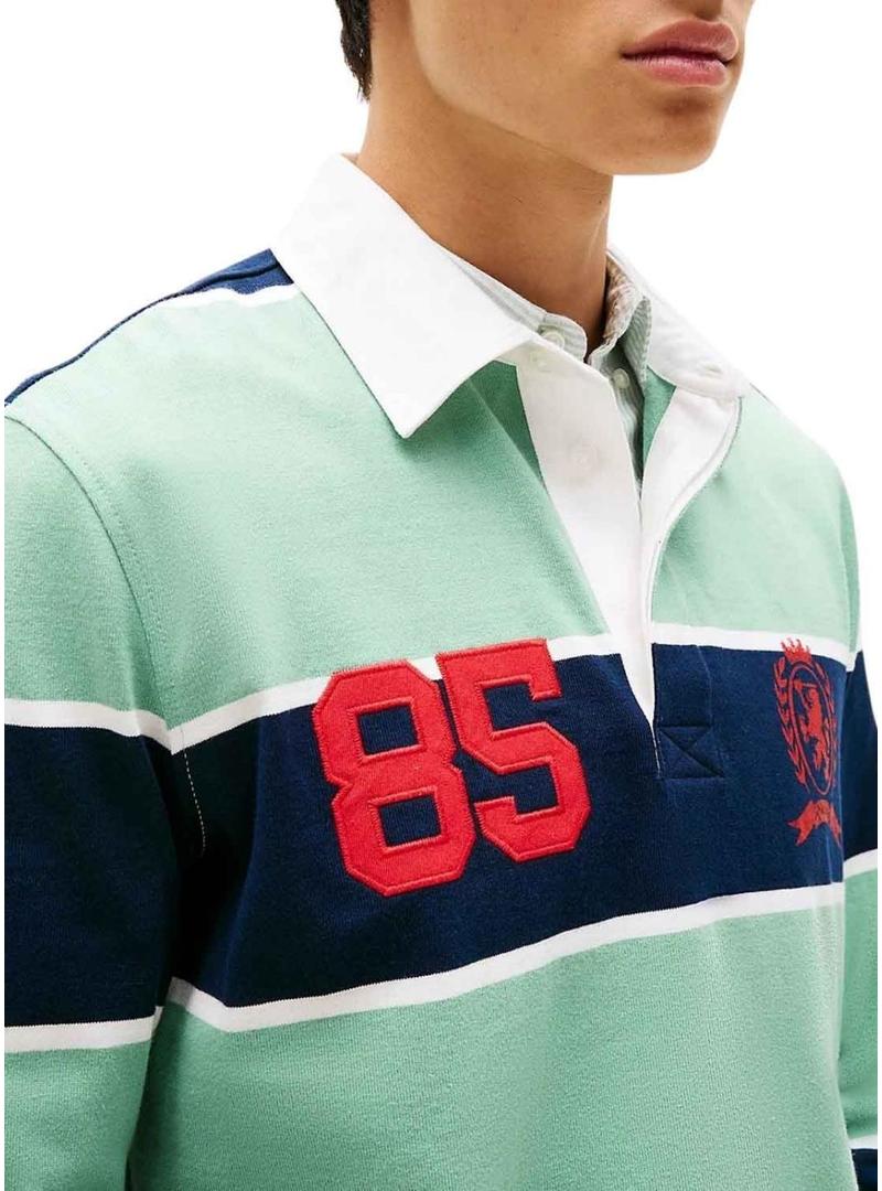 Polo Tommy Jeans rugby de rayas relaxado turquesa para homem