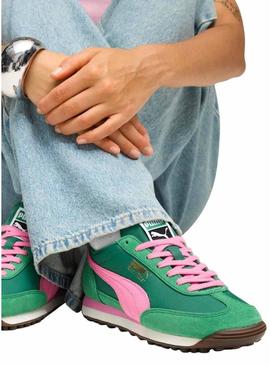 Sapatilhas Puma Easy Rider Vintage verde e rosa para mulher.