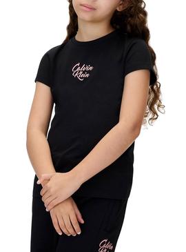Camiseta Calvin Klein com logo Script preto para menina.