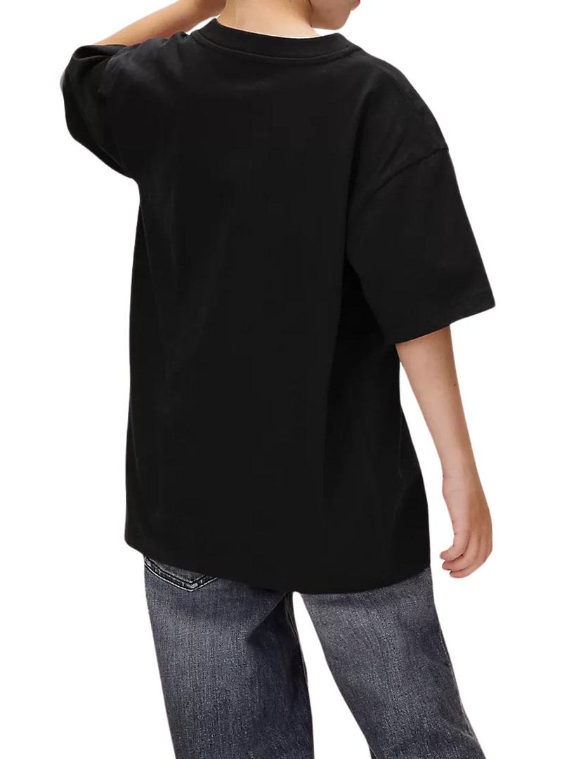 Camiseta Calvin Klein Festive logo preto para criança.