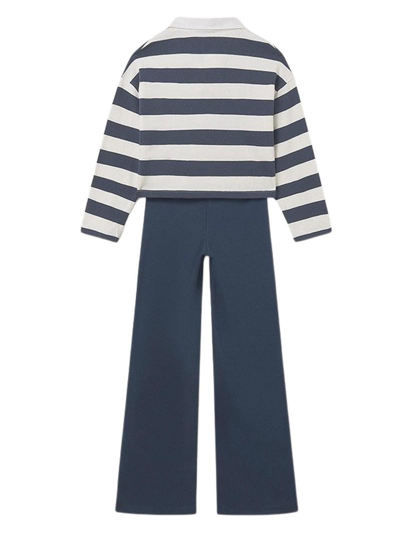 Conjunto Maioral calça e polo listras azuis menina