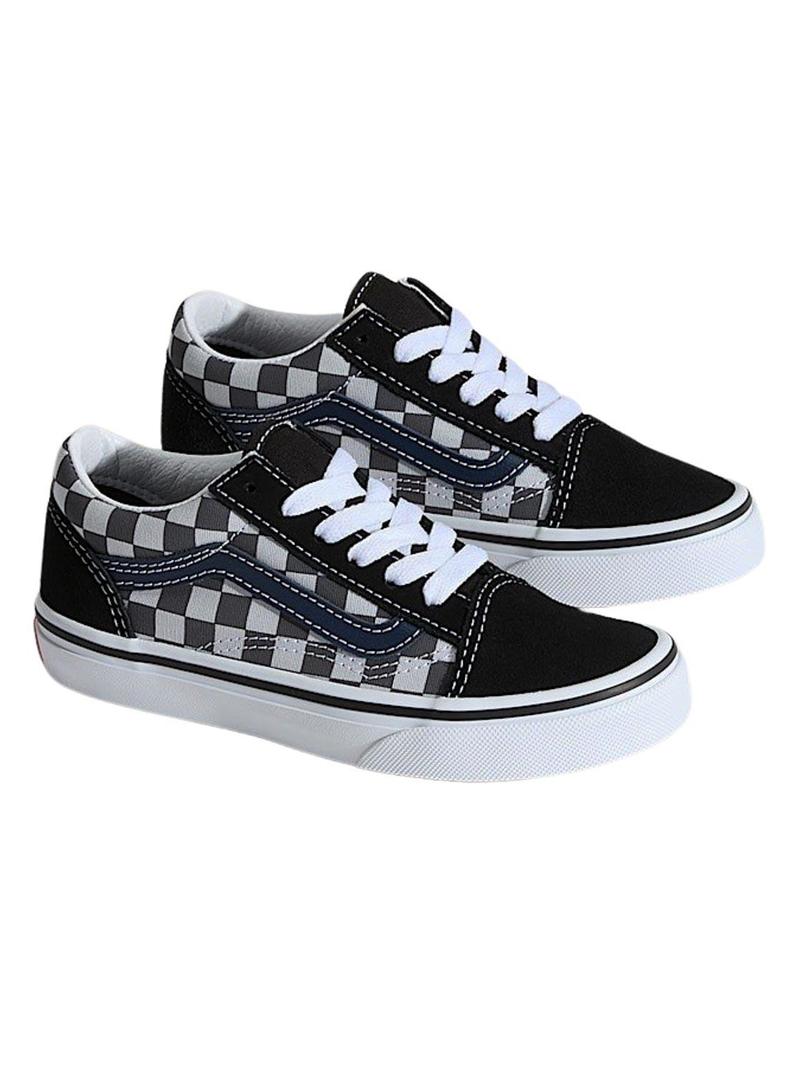 Tênis Old Skool xadrez cinza para menino e menina.