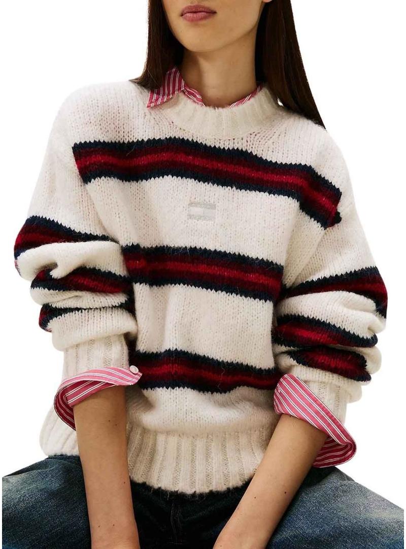 Camisola Tommy Jeans Fluffy listrada para mulher.