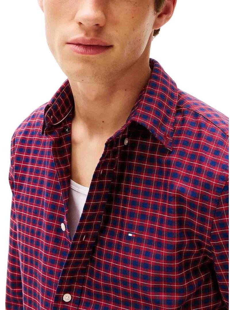 Camisa Tommy Hilfiger xadrez vermelha e azul marinho para homem