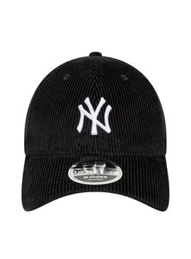 Boné New Era Cord Yankees preto para mulheres.