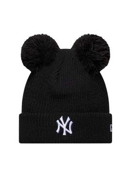 Touca New Era Double Pom preta para mulher.