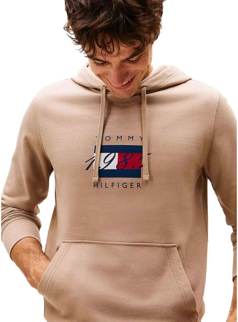 Moletom Tommy Hilfiger Linear bege para homens.