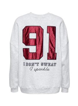 Moletom Only Rillo rugby cinza para mulher