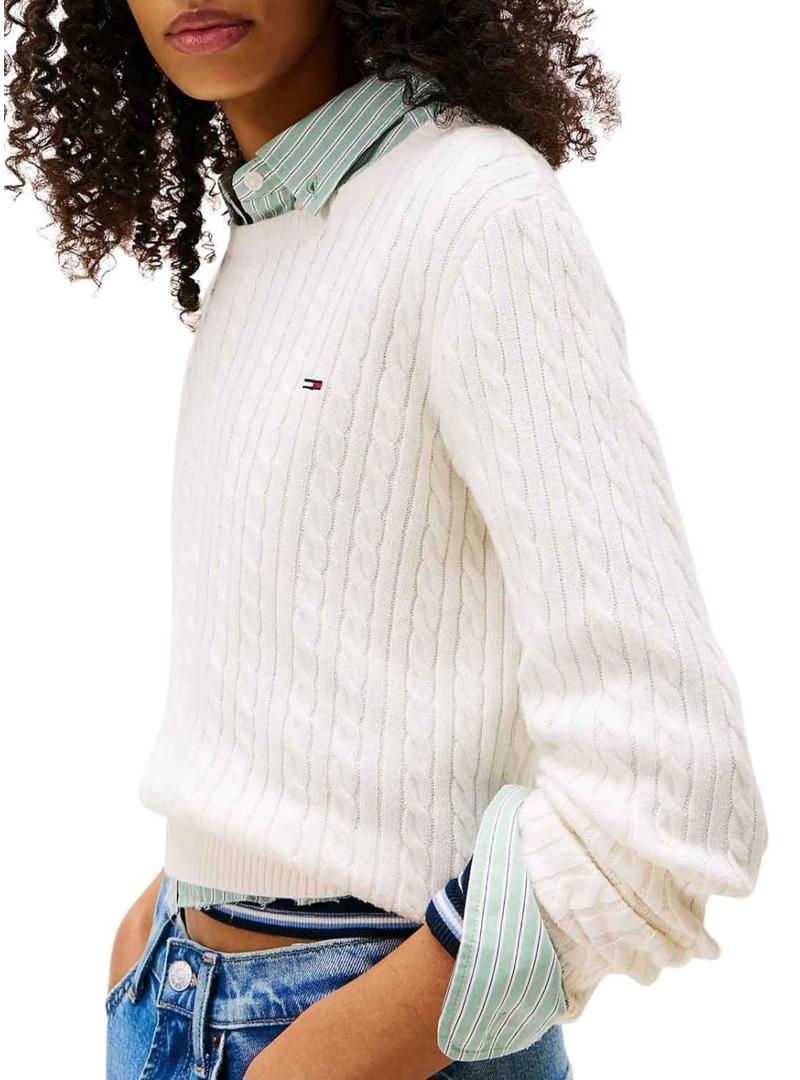 Camisola Tommy Jeans Cable branca para mulher