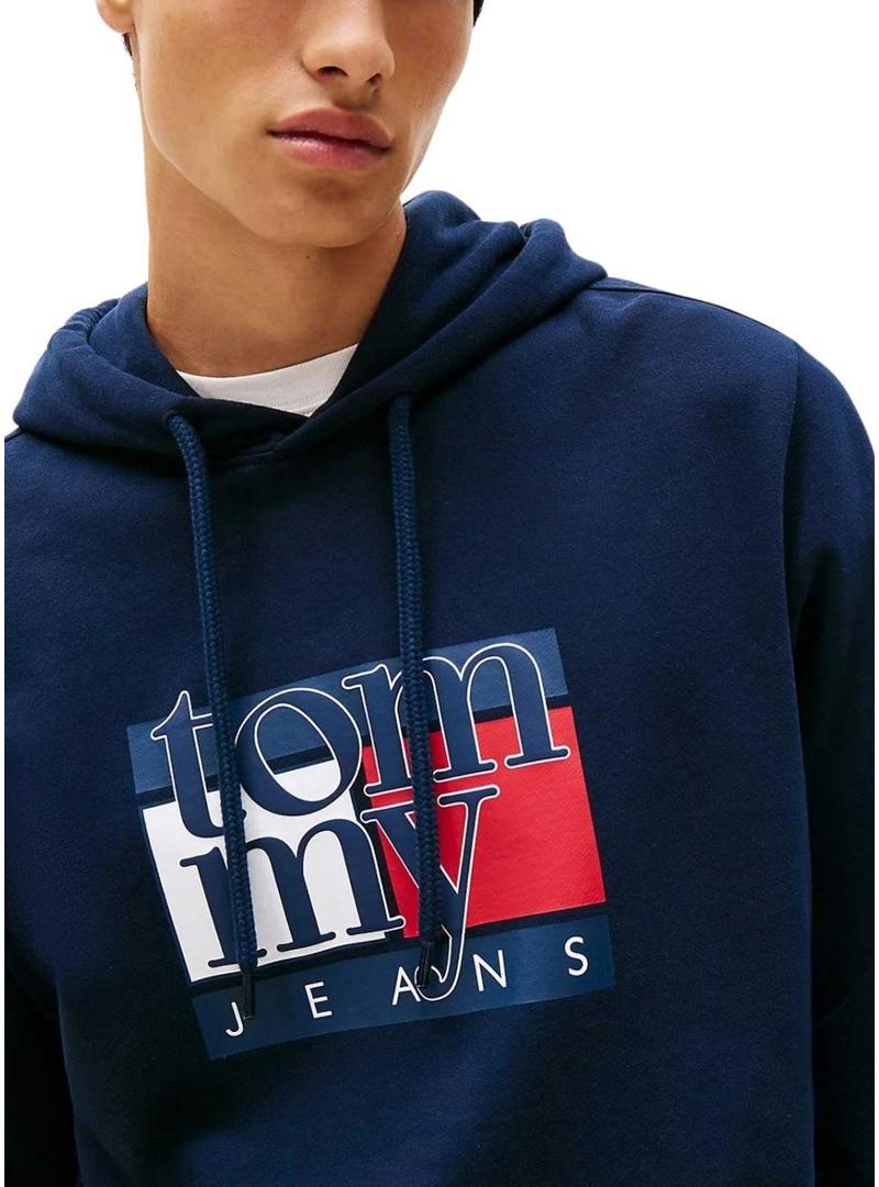 Moletom Tommy Jeans Flag azul marinho para homem.