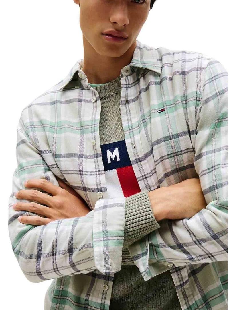 Camisa Tommy Jeans Flannel verde para homem