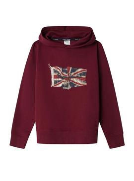 Moletom Pepe Union Jack com capuz granate para crianças