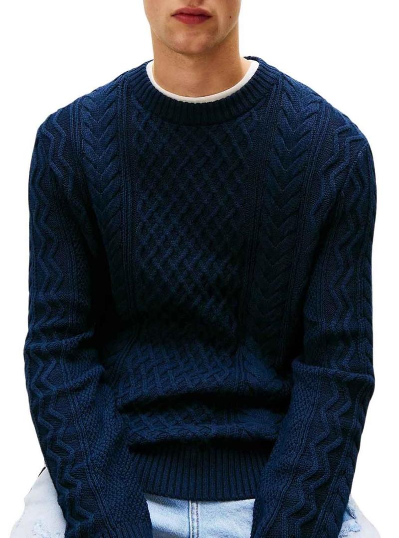 Camisola Tommy Jeans Cable azul marinho para homem.