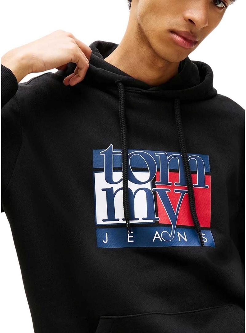 Moletom Tommy Jeans Flag preto para homem.