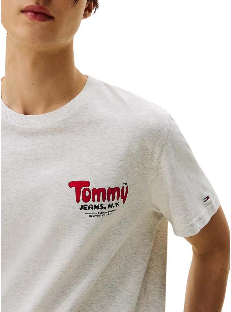 Camiseta Tommy Jeans Font Play cinza para homem.