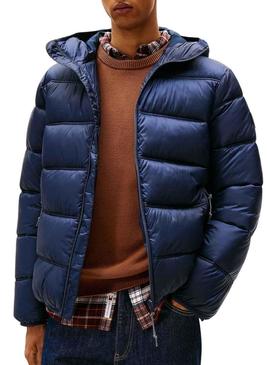 Casaco Tommy Jeans com capuz azul com logo para homem.