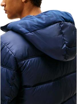 Casaco Tommy Jeans com capuz azul com logo para homem.