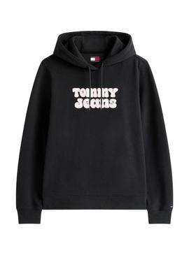 Moletom Tommy Jeans Logo preto para mulher.