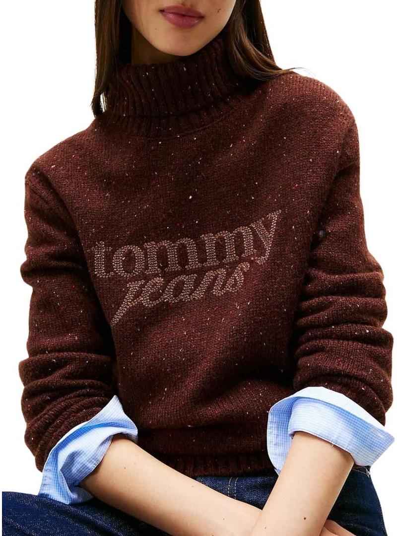 Camisola de gola alta marrom Tommy Jeans para mulher.