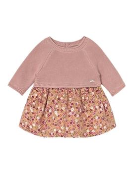 Vestido Mayoral tricot estampado rosa para bebê.