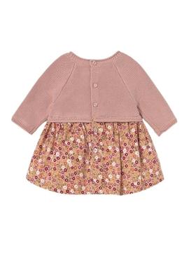 Vestido Mayoral tricot estampado rosa para bebê.