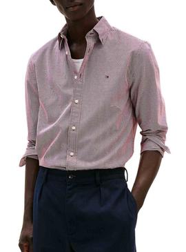 Camisa Tommy Hilfiger de flanela estampada xadrez bordô para homem.