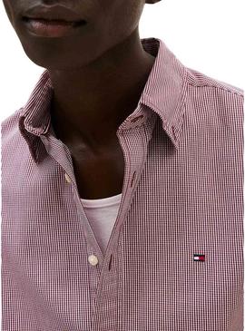 Camisa Tommy Hilfiger de flanela estampada xadrez bordô para homem.
