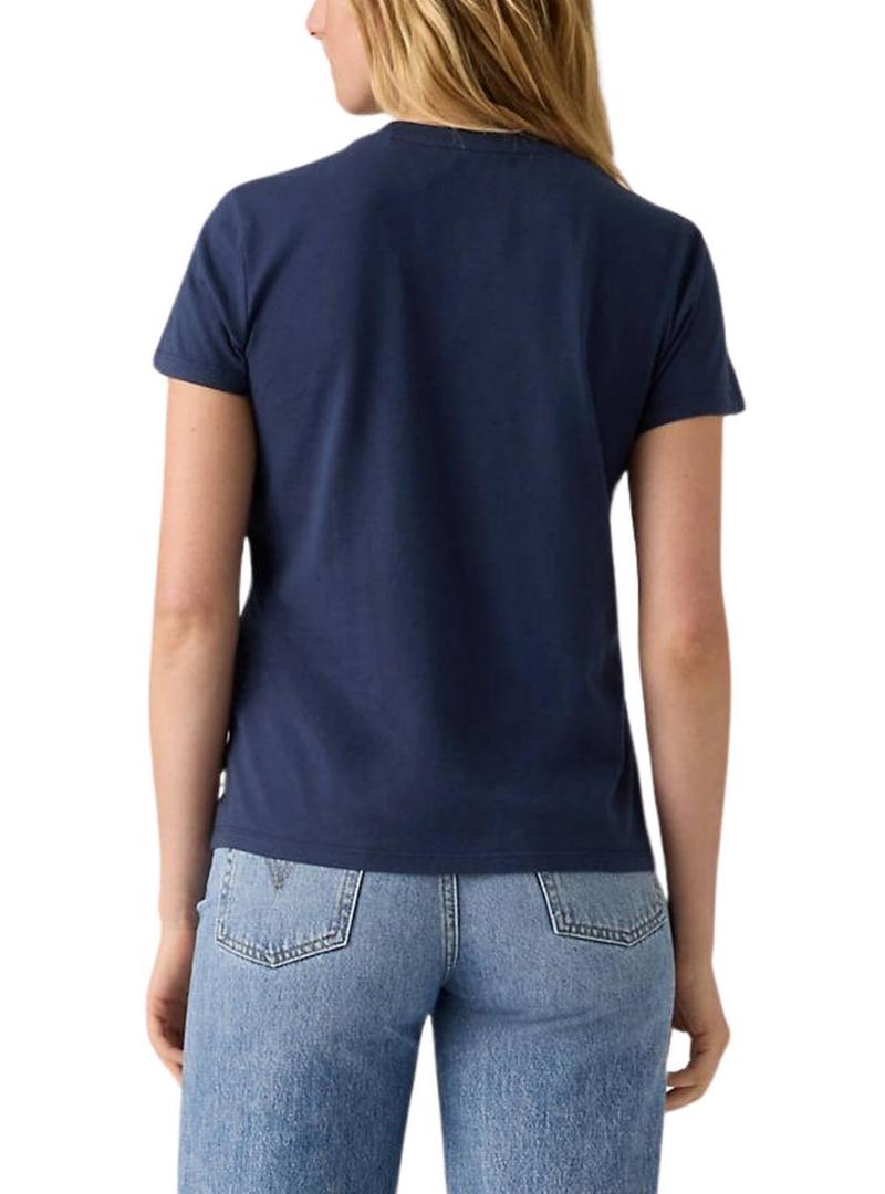 Camiseta Levis Perfect azul logo flores para mulher.