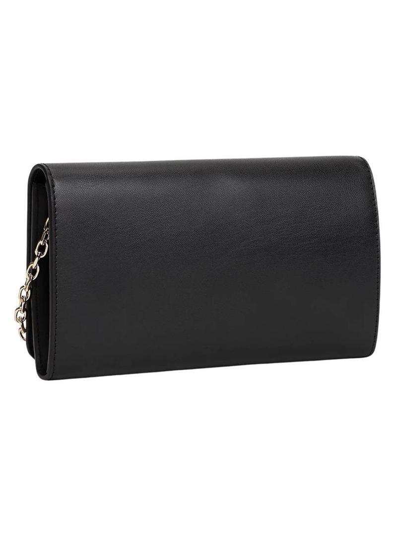 Carteira Tommy Hilfiger Icon com aba e alça preta para mulher.