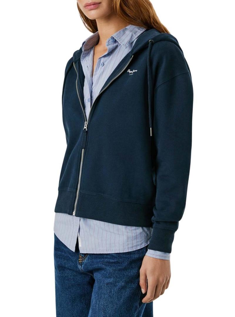 Moletom Pepe Jeans Babi com capuz e zíper marinho para mulher