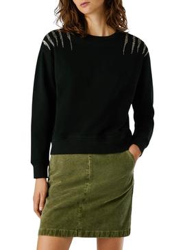 Moletom Pepe Jeans Barny com pedrarias preto para mulher.