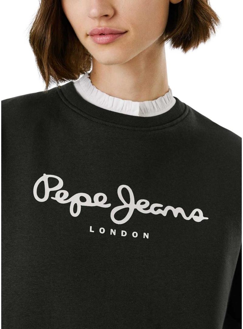 Suéter Pepe Jeans Baddy de cuello redondo preto para mulher.