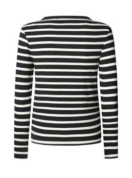 Camiseta Pepe Jeans Bani em listras de malha canelada preta para mulher.