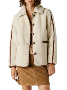 Jaqueta Pepe Jeans de pele de carneiro Truth bege para mulher